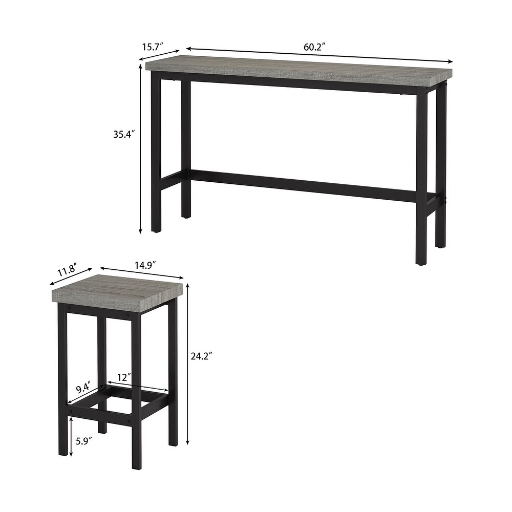 Counter Height Extra Long Dining Table Set with 3 Stools