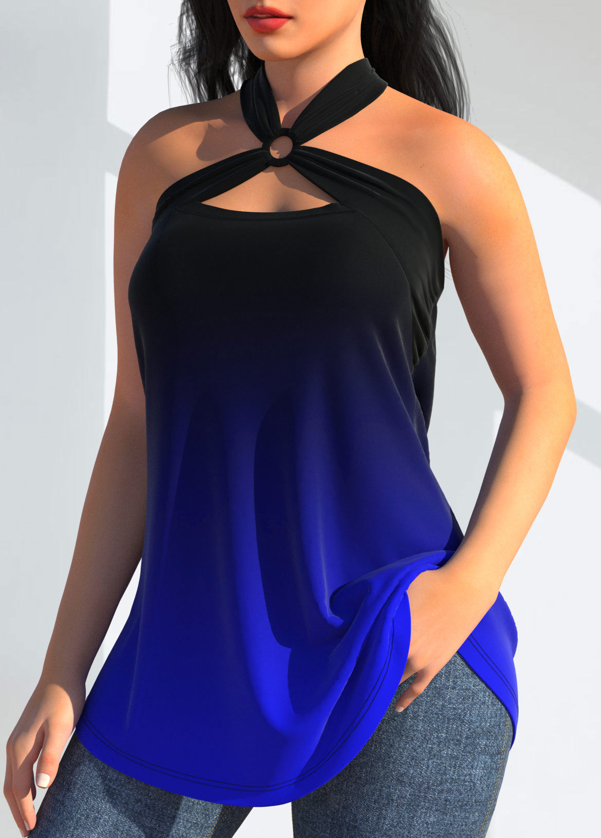 Royal Blue Halter Ombre Tank Top