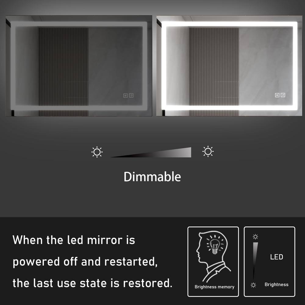 TOOLKISS 32 in. W x 24 in. H Large Rectangular Frameless Anti-Fog LED Light Dimmable Wall Bathroom Vanity Mirror in Silver TK19035