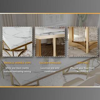 FORCLOVER 71 in. Rectangular Luxury White Marble Modern Dining Table wGold Stainless Legs for Kitchen and Dining Room (Seats 8) MONMUCF-05