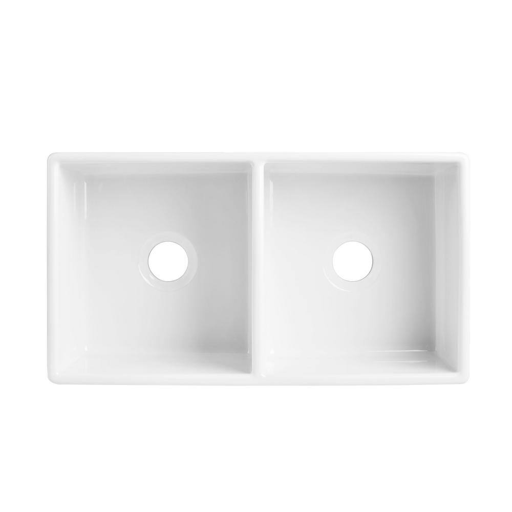 SINKOLOGY Bradstreet II 33 in. Farmhouse Double Bowl Crisp White Fireclay Kitchen Sink SK496-33FC