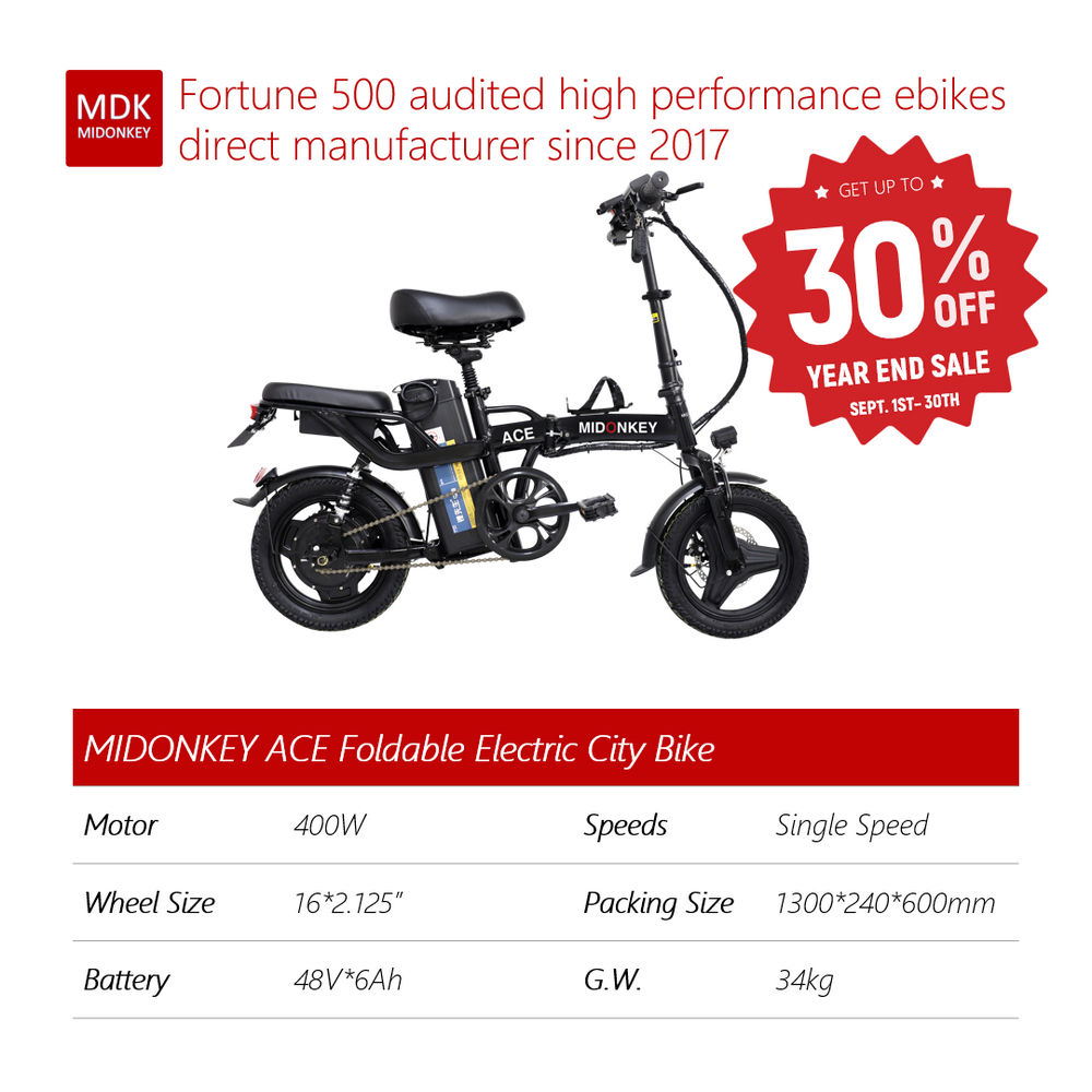 MIDONKEY ACE Folding Ebike 100000 Sets Sold Most Selling  in Alibaba 14 inch Wheel Size Electric City Bike