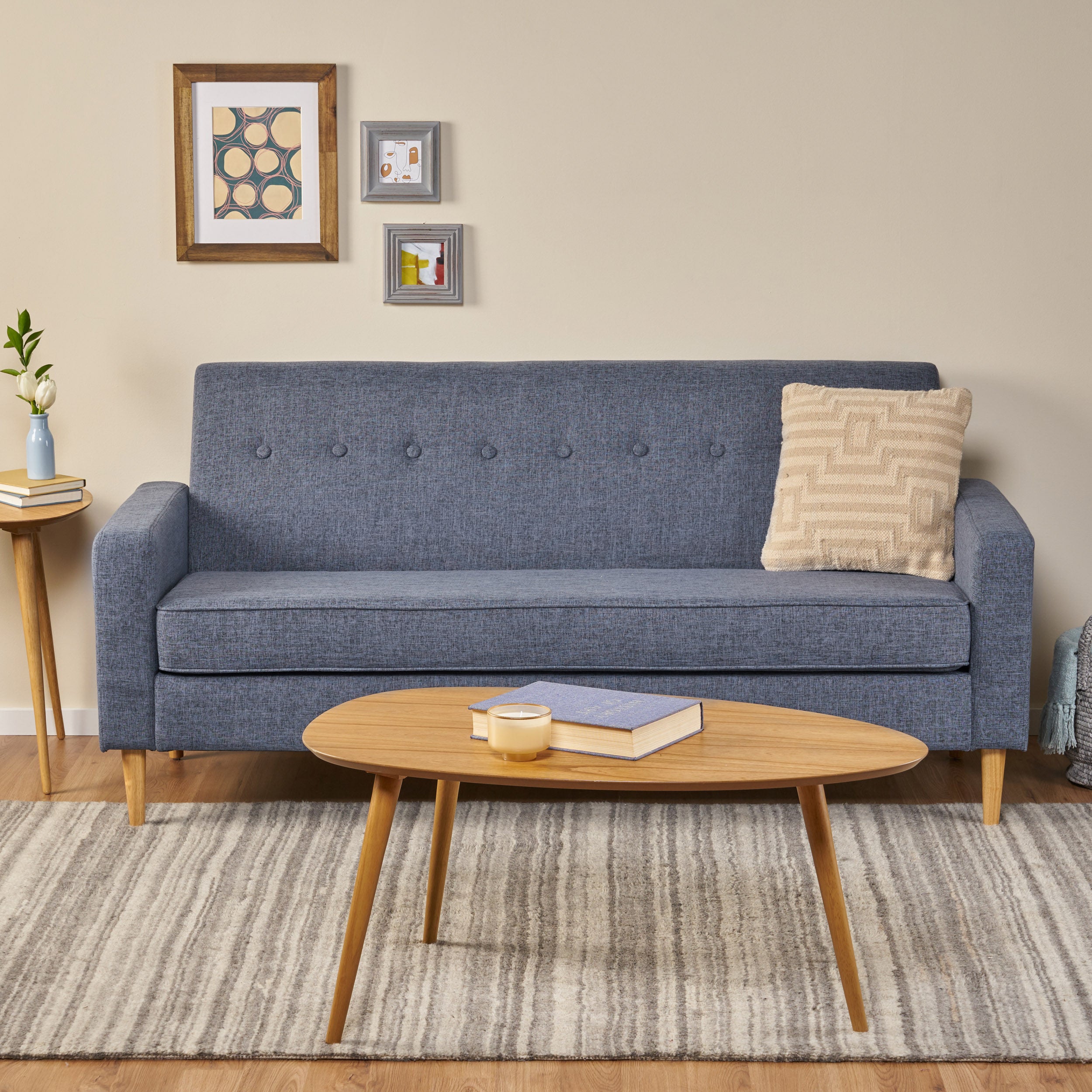 Bellamy Studios Augustine Upholstered 3 Seater Fabric Sofa, Dark Blue