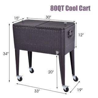 Costway Outdoor Rattan 80QT Party Portable Rolling Cooler Cart Ice Beer Beverage Chest GHM0451