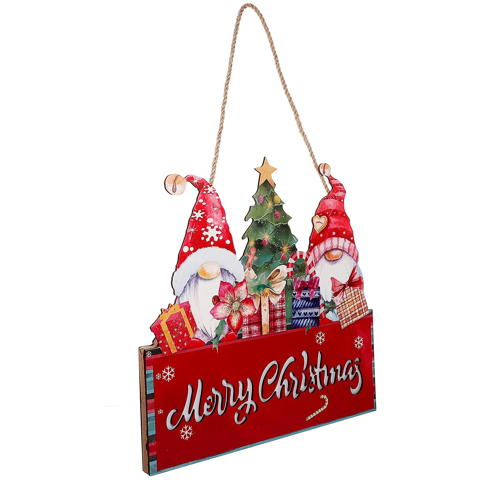 Christmas Wooden Door Sign Gnomes Hanging Sign Christmas Decorative Wooden Sign With Light