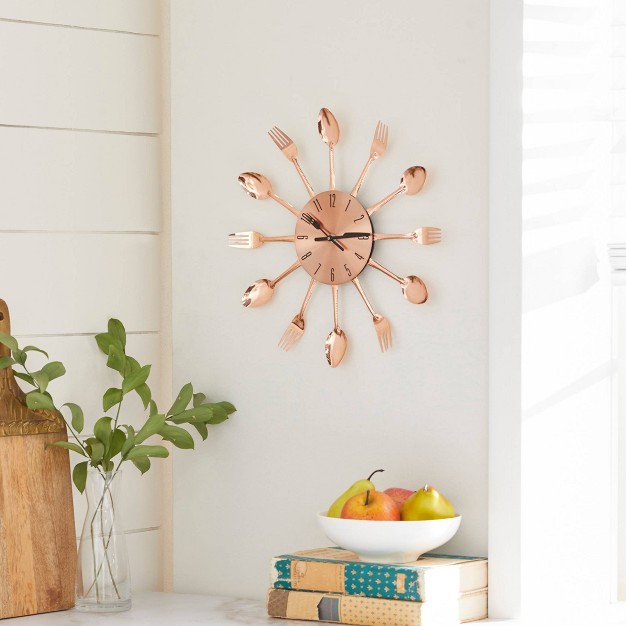 Metal Starburst Utensil Wall Clock Copper Olivia amp May