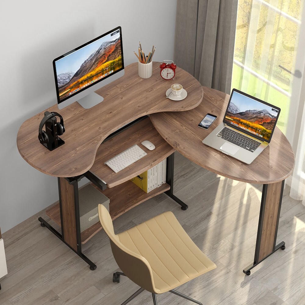 L Shaped Computer Desk  Rotating Corner Desk   Modern Office Study Workstation