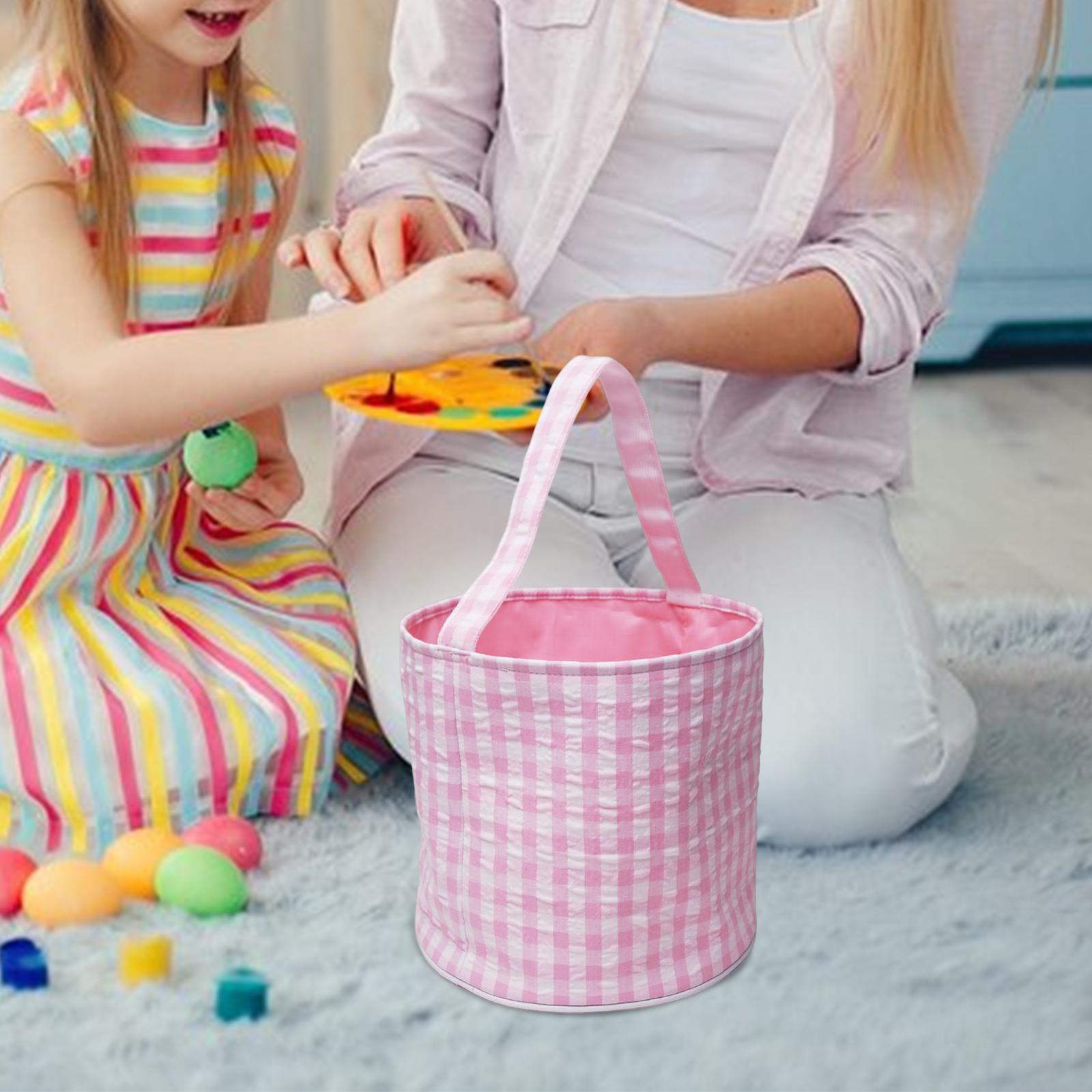 Easter Bag Storage Tote Bag Collapsible Kids Eggs Bucket Reusable Handbag Grocery Bags Large for Party Supplies， Kids Eggs ， Gifts Toy Pink