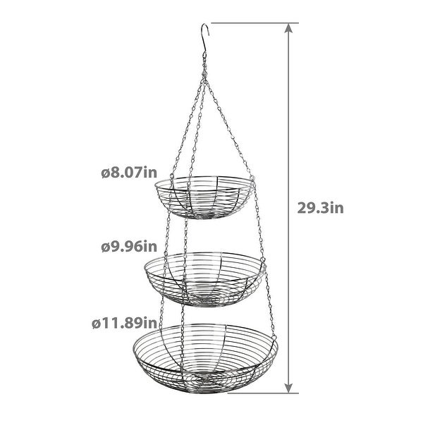 3 Tier Hanging Metal Basket in Silver/Chrome