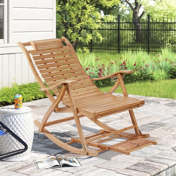 Large Bamboo Folding Rocking Chair Lounge Chair for Balcony Outdoor