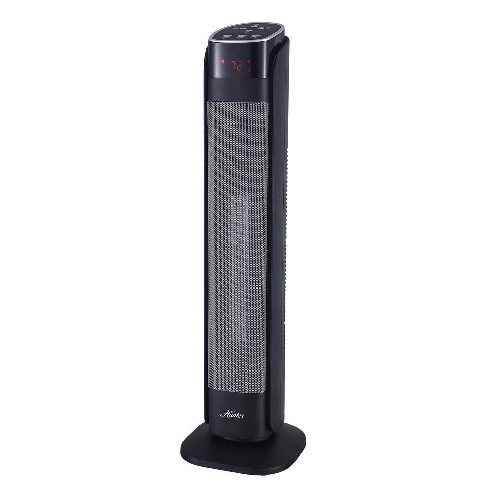 Hunter 30 in. 1500-Watt 5118 BTUs Electric Deluxe Digital Ceramic Tower Heater with Remote Control 72016