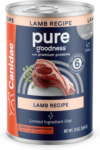 CANIDAE PURE All Stages Grain-Free Limited Ingredient Lamb Recipe Canned Dog Food， 13-oz