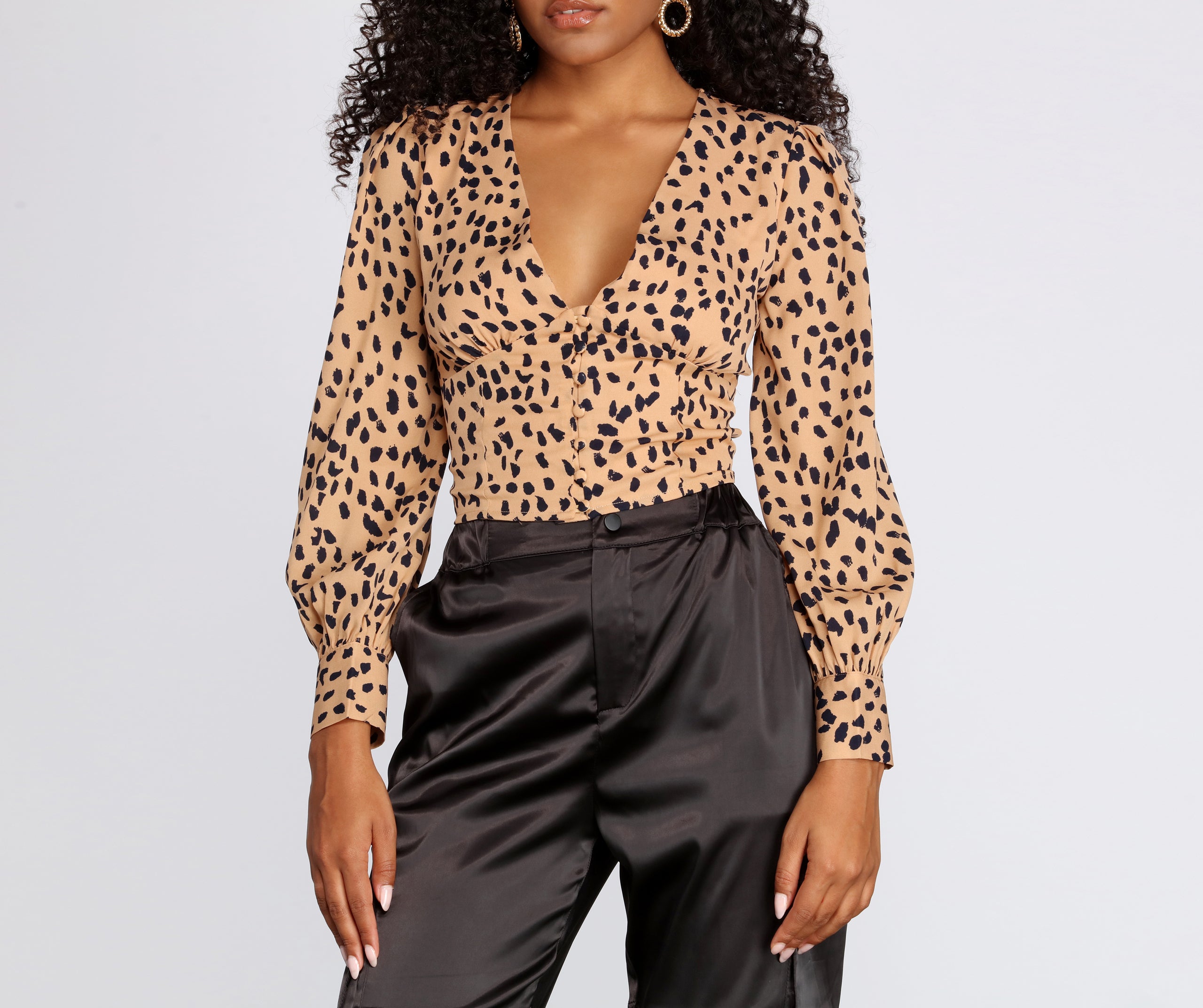 Spotted Print Buttoned Blouse