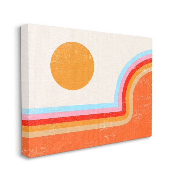 Stupell Industries Abstract Sun Over Striped Lines Blue Red Orange Gallery Wrapped Canvas Wall Art 16 X 20