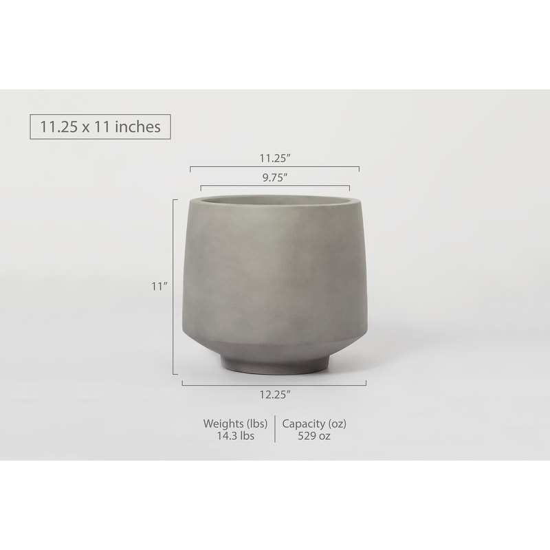 Indoor/Outdoor Large Minimalist Light Cement/ Concrete Lightweight Round Planter Pot   15  11 in