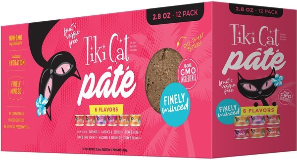 Tiki Cat Pate Variety Pack Wet Cat Food， 2.8-oz， case of 12