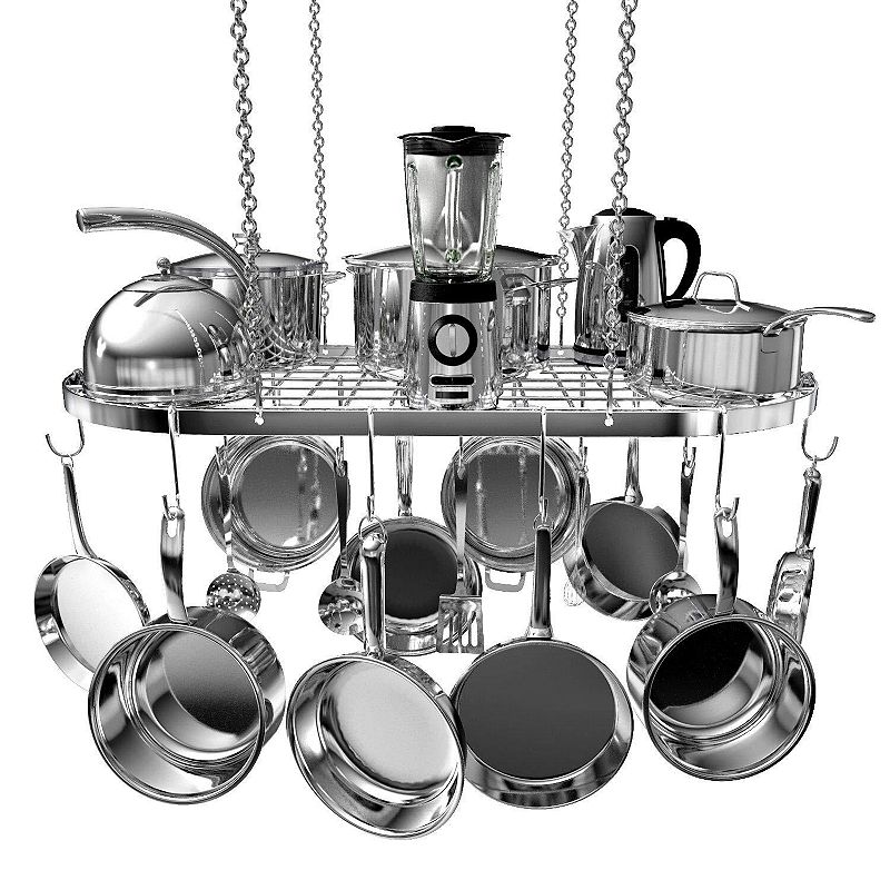 Hanging Cookware Organizer with Hooks for Kitchen Ceiling Rack