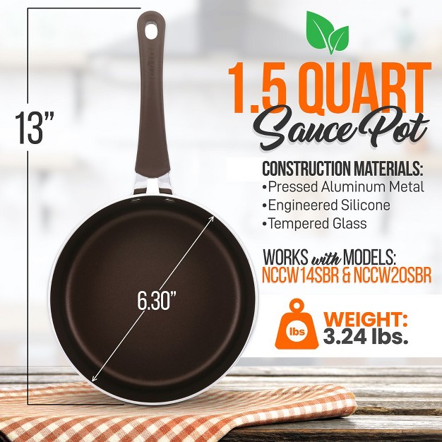 Nutrichef 1 5 Quart Sauce Pot W See through Lid Non stick High qualified Kitchen Cookware brown