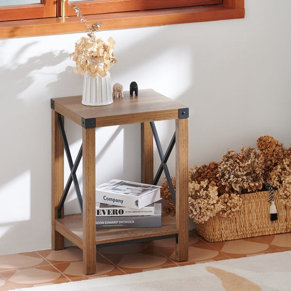 CO-Z 16-Inch Farmhouse Side or End Table with Storage Shelf