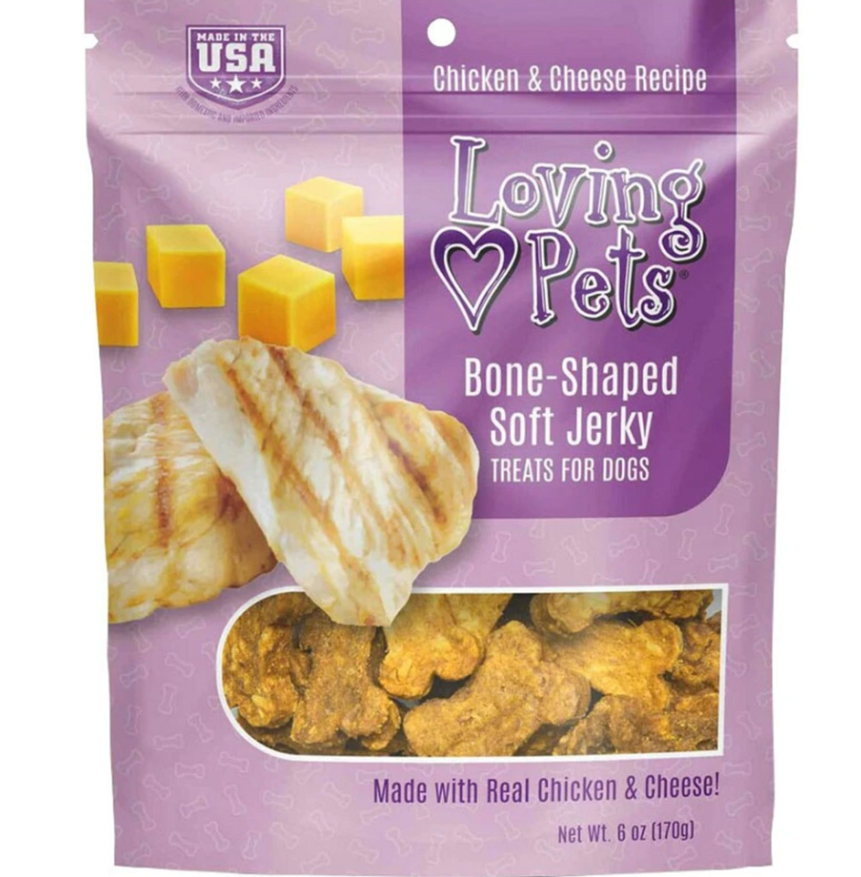 Loving Pets Soft Jerky Bones Chicken/Cheese Dog Treats， 6oz