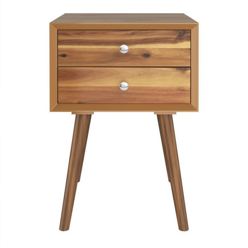 Hivago Wooden Nightstand Mid-Century End Side Table with 2 Storage Drawers