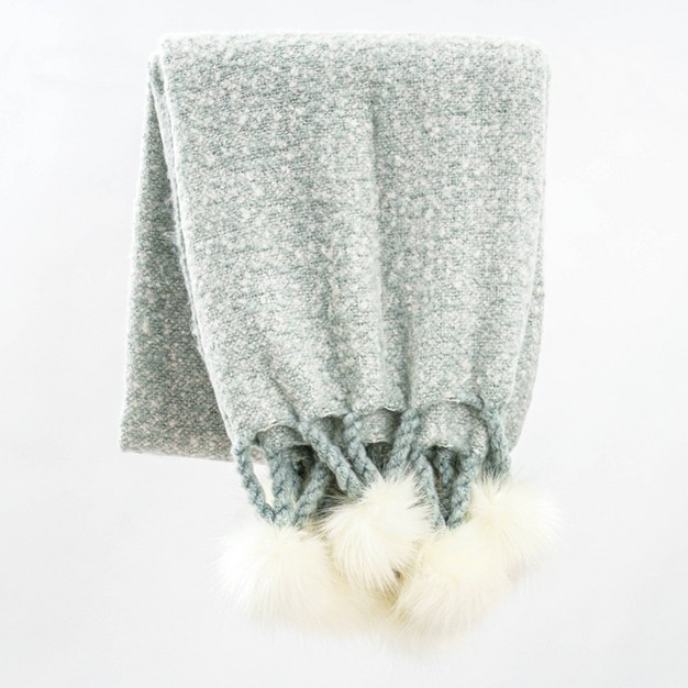 Faux Mohair Pom Poms Decorative Throw Freshmint