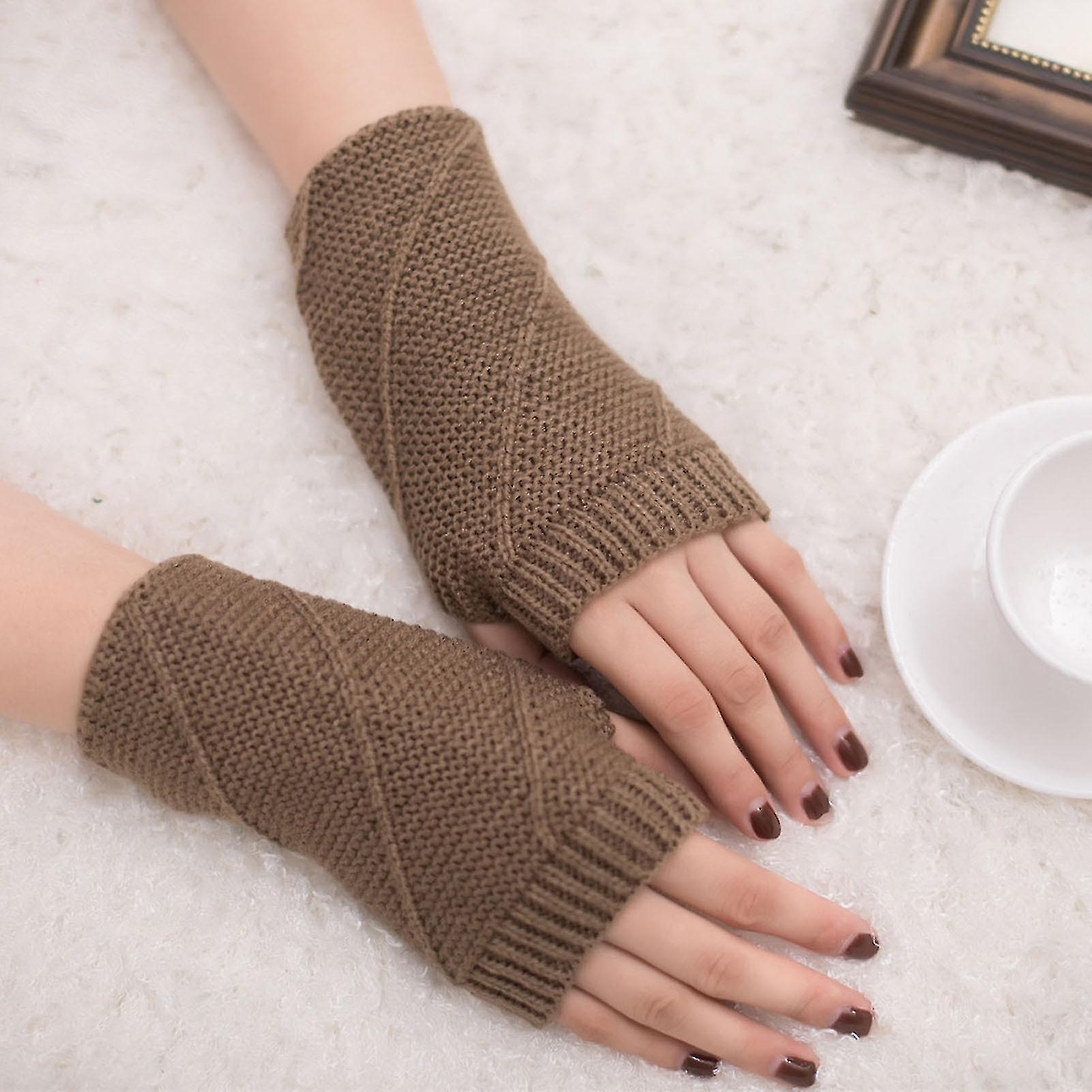 Women Girl Knitted Arm Fingerless Keep Warm Winter Gloves Soft Warm Mitten