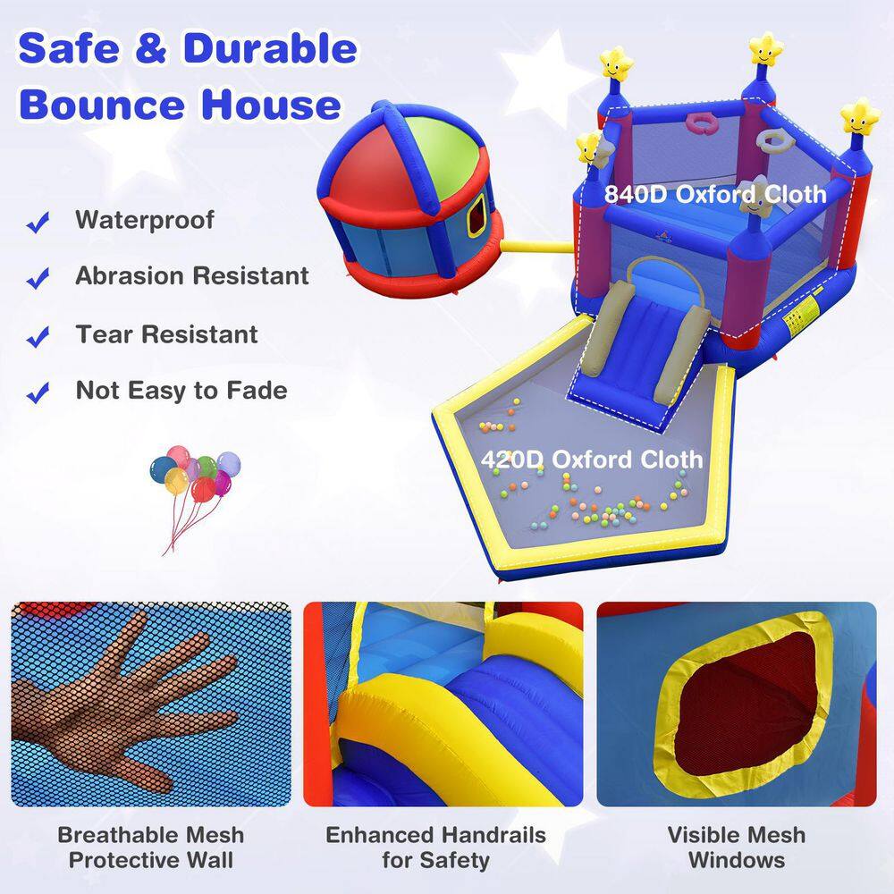 HONEY JOY Inflatable Bounce House Twinkle Star 5-In-1 Kids Inflatable Castle with Slide Jumping Area Ball Pit with 735-Watt Blower TOPB006376