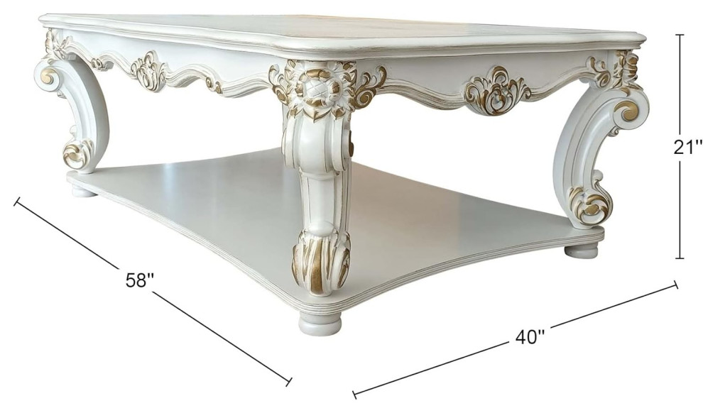 Classic Coffee Table  Curved Legs  ampUnique Carved Scrolled Detail  Antique Pearl   Victorian   Coffee Tables   by Decor Love  Houzz