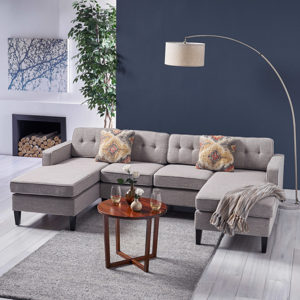 Jean Modern Fabric Chaise Sectional  Light Gray   Transitional   Sectional Sofas   by GDFStudio  Houzz