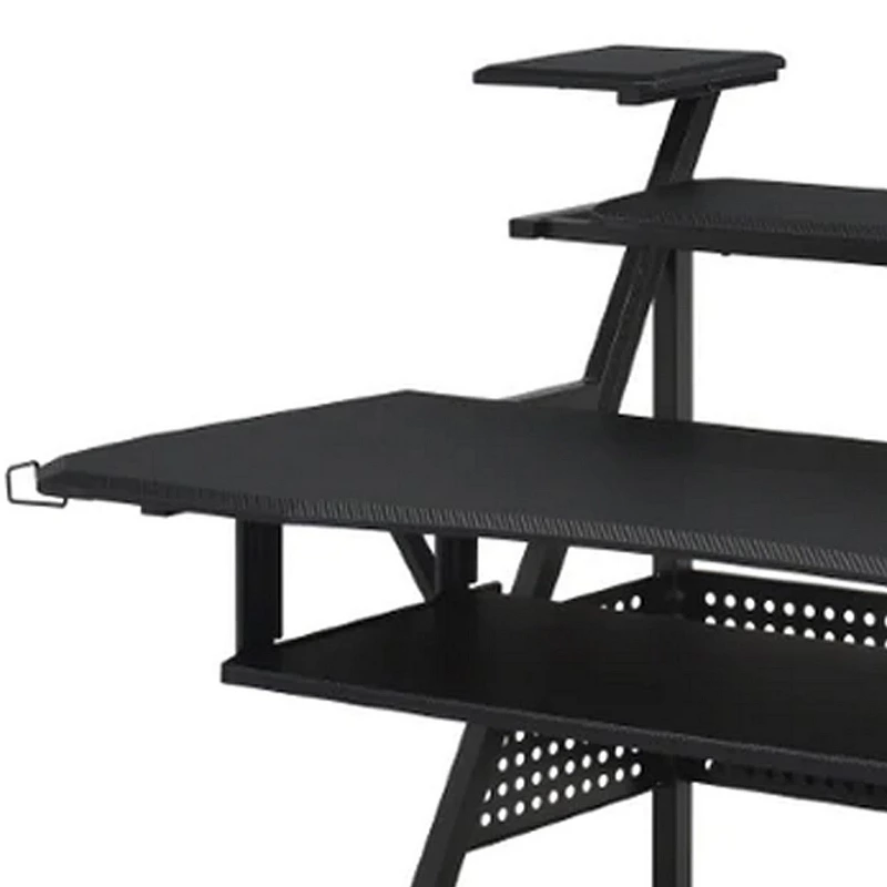 Gia 67 Inch Music Desk Studio Workstation， Keyboard Tray， Shelves， Black