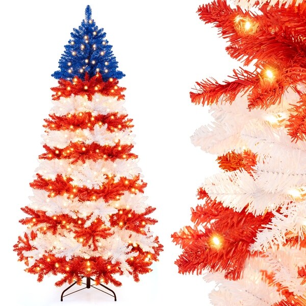 Costway 7.5 FT Patriotic PreLit Artificial Christmas Tree with 1341