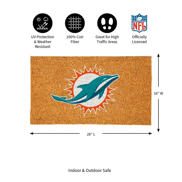 Evergreennflmiami Dolphins Logo Natural Coir 28 X 16 Inches Indoor Outdoor Doormat