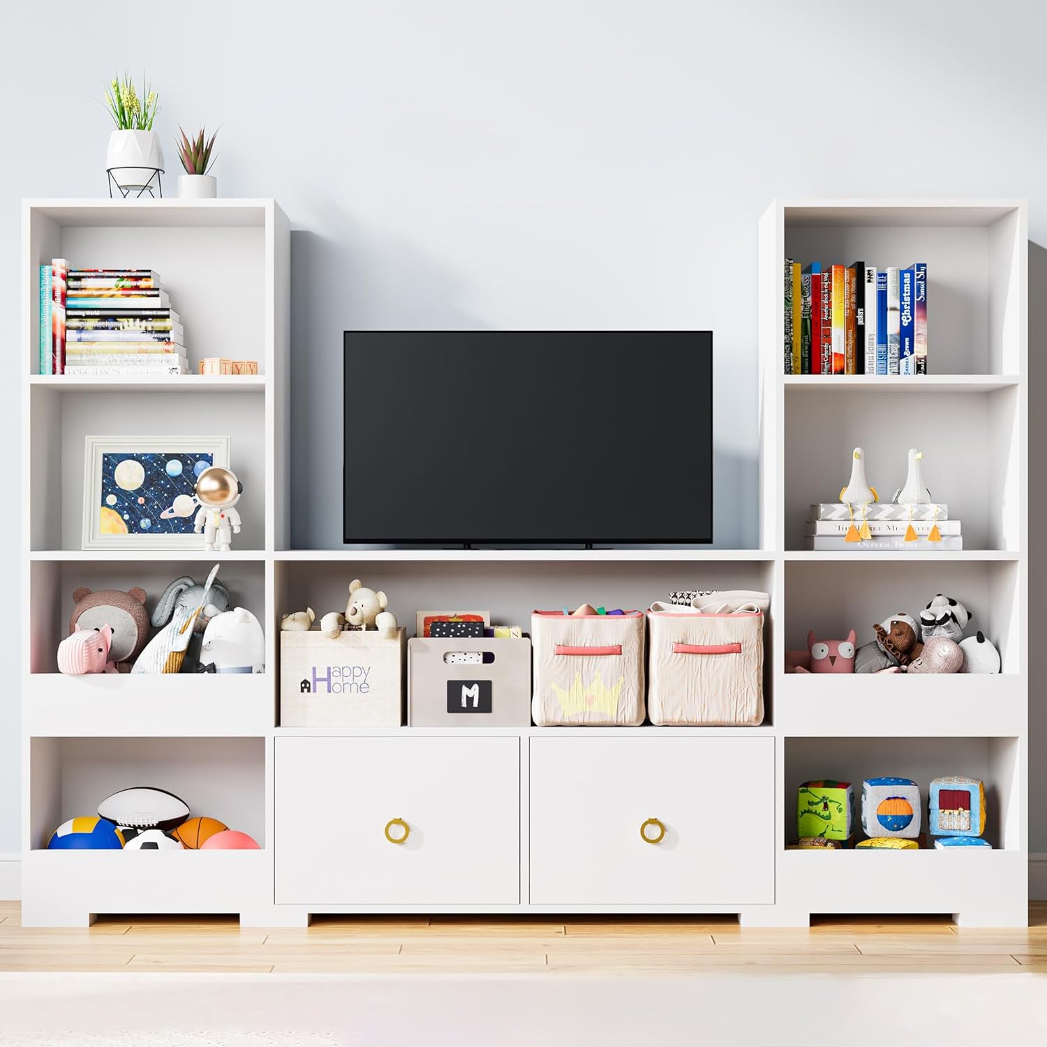 Combination Bookshelf U-Shaped Storage Shelf with 9 Cubes and 2 Drawers