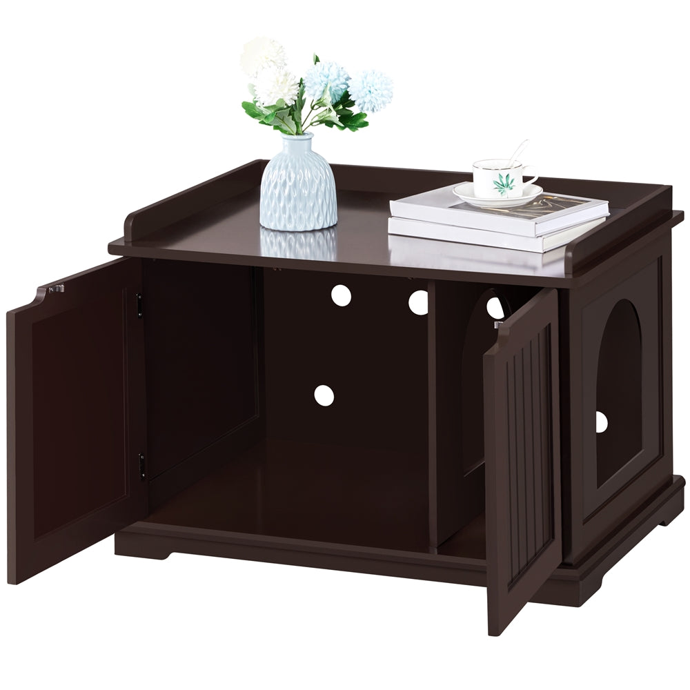 SmileMart Wooden Pet Litter Box End Table with Door Espresso