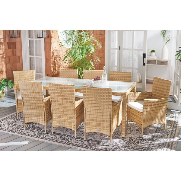 SAFAVIEH Outdoor Hailee 9Piece Wicker Dining Set