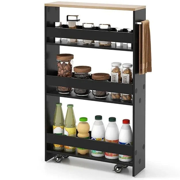 Rolling Kitchen Slim Storage Cart Mobile Shelving Organizer With Handle