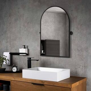 NEUTYPE 24 in. W x 31.5 in. H Modern Arch-Top Metal Framed Black Pivoted Wall Vanity Mirror A-MR01070