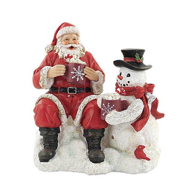 Roman Christmas Snowman With Santa One Figurine 7 75 Inches Red Bird Cardinal Polyresin Multicolored