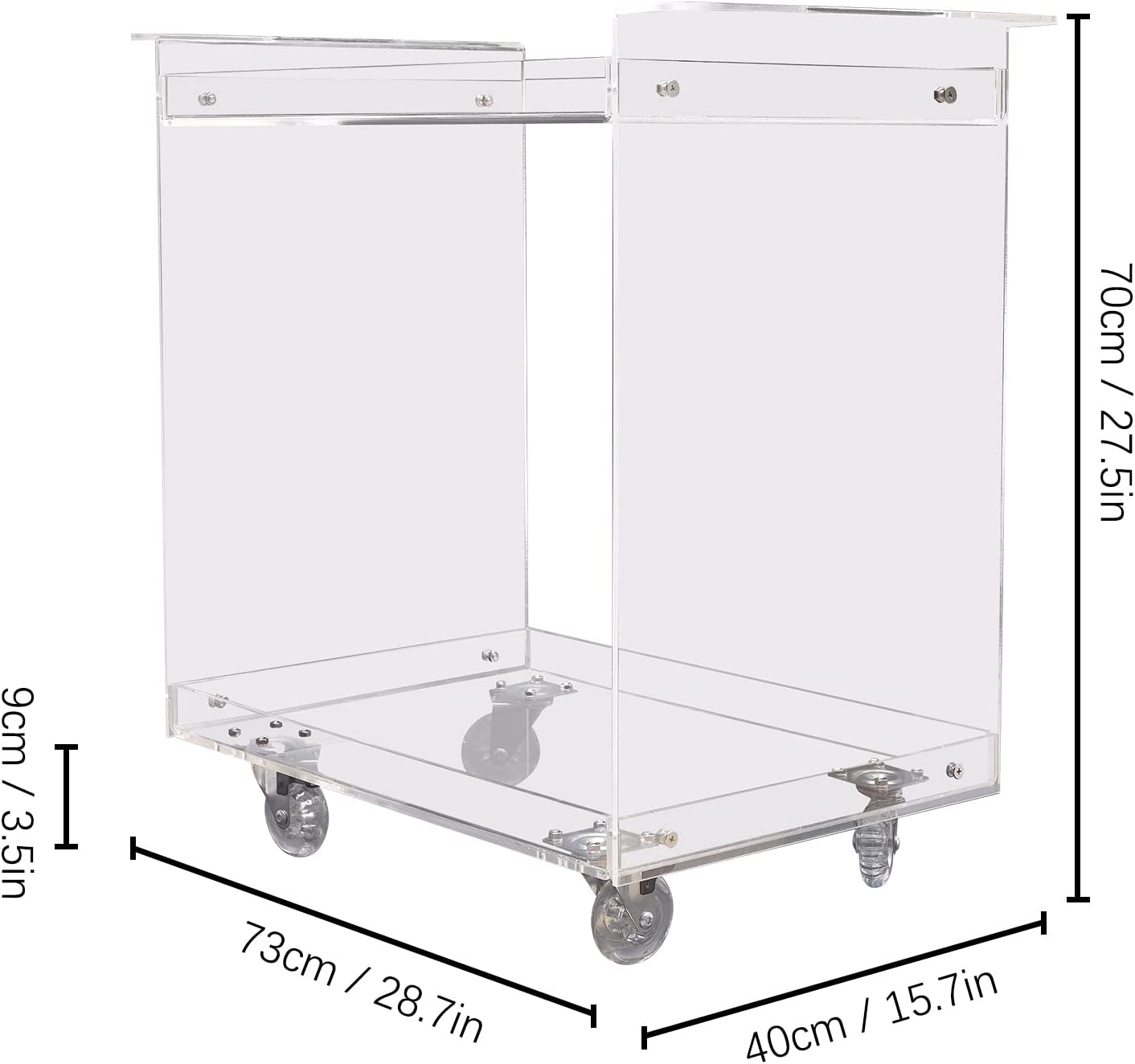 MIDUO 2-Tier Utility Rolling Cart for Home Acrylic Storage Cart Clear Multifunction Storage Cart On Wheels