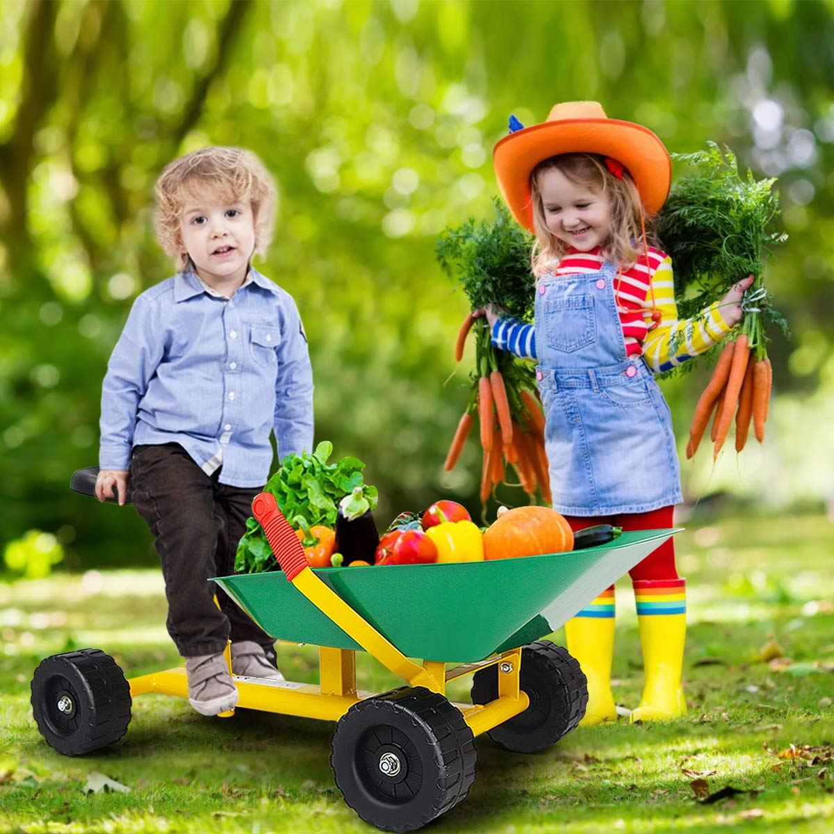 Kids Ride-on Sand Dumper, Children Outdoor Sandbox Toy w/ Ergonomic Handle & 4 Wheels