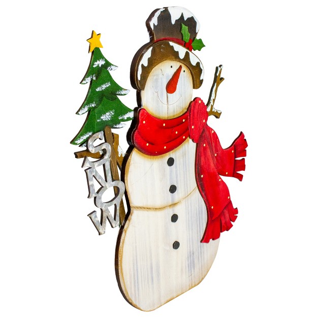 Snowman With x27 snow x27 Sign Wooden Christmas Decoration