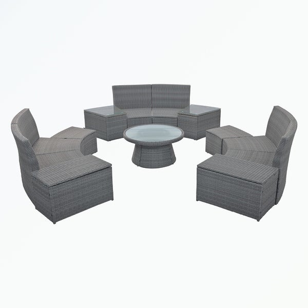 10-Piece Outdoor Sectional Half Round Patio Rattan Sofa Set - Overstock - 37600718