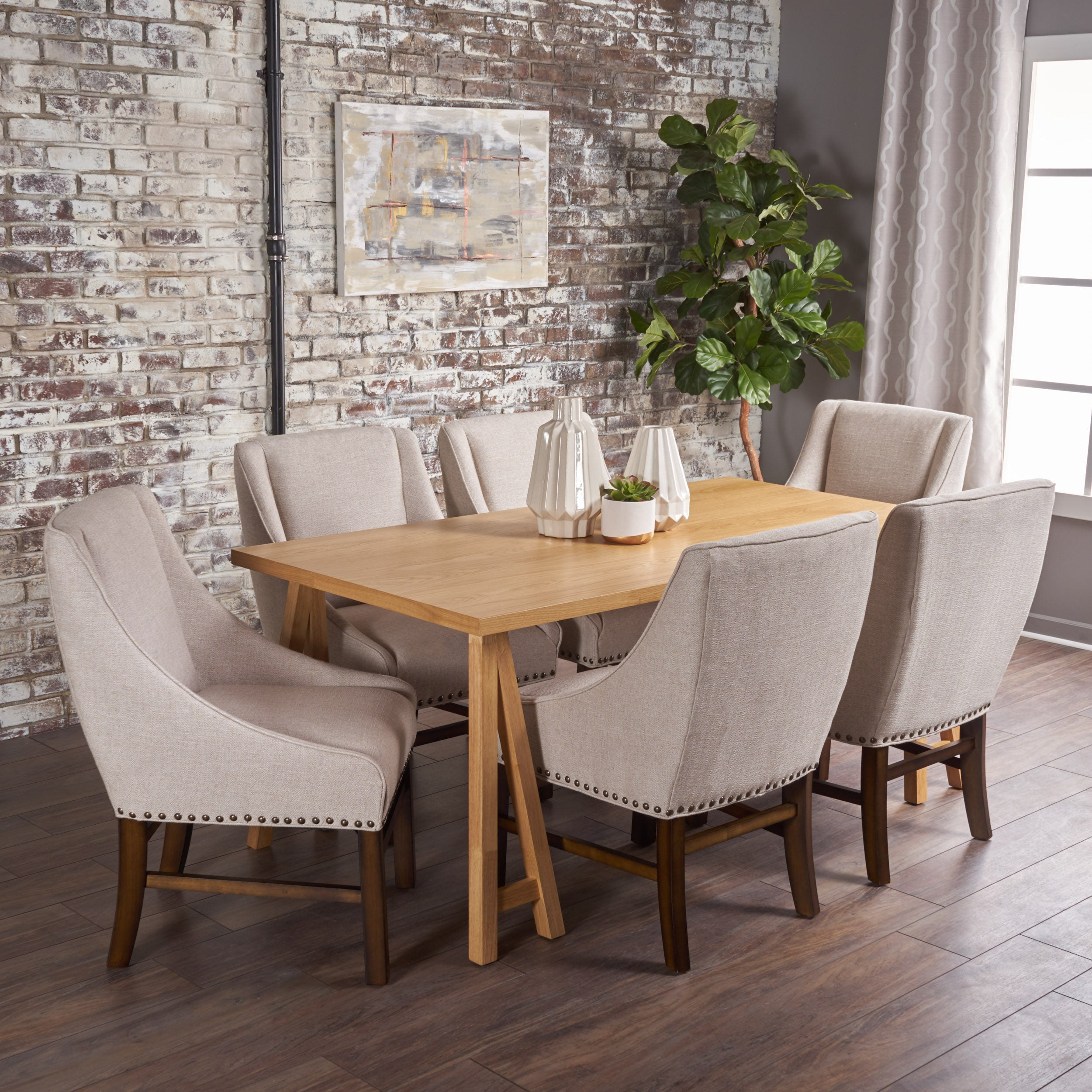 Sandor Farmhouse 7 Piece Wood Dining Set