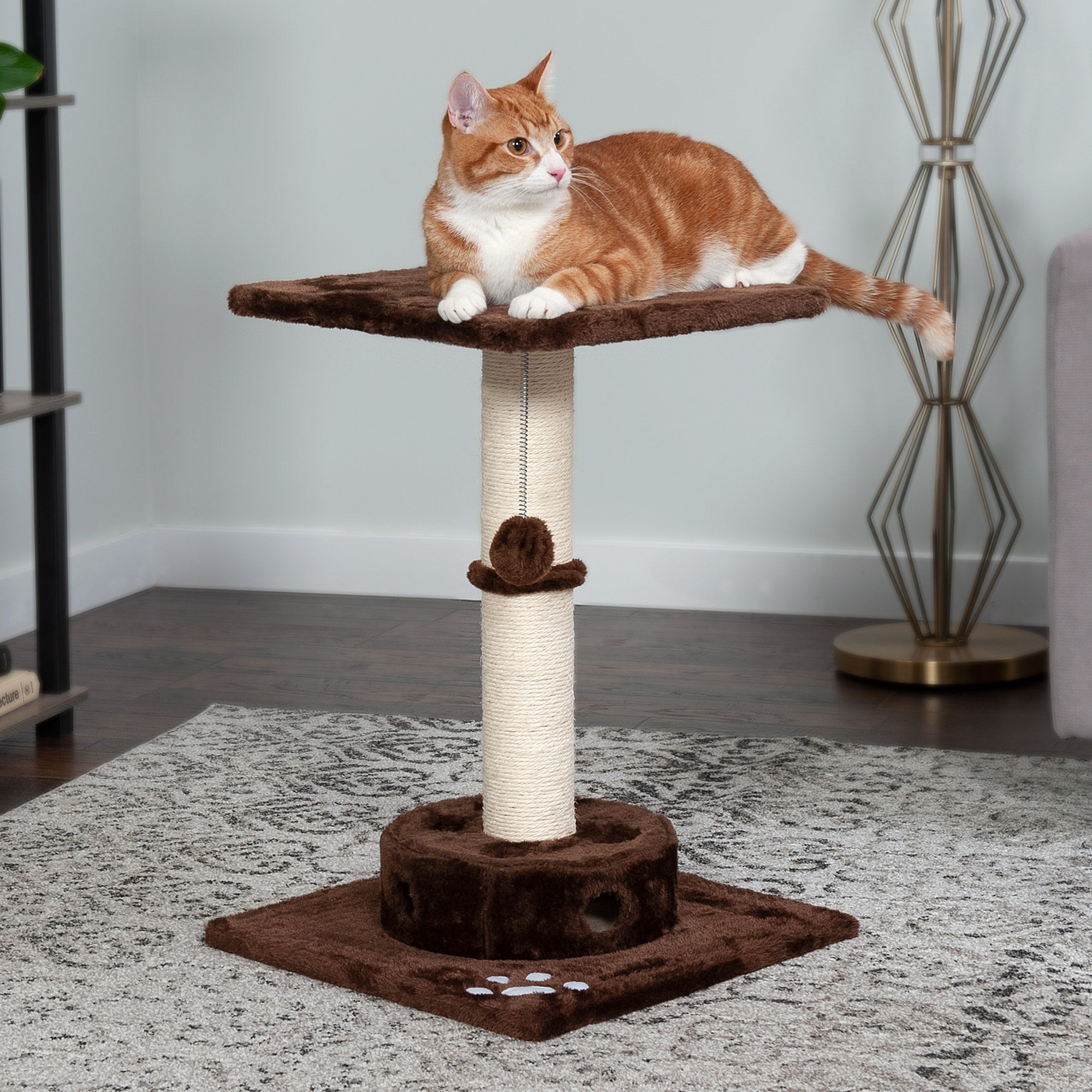 FurHaven Pet Products Tiger Tough Cat Playground Scratching Post Furniture， Brown