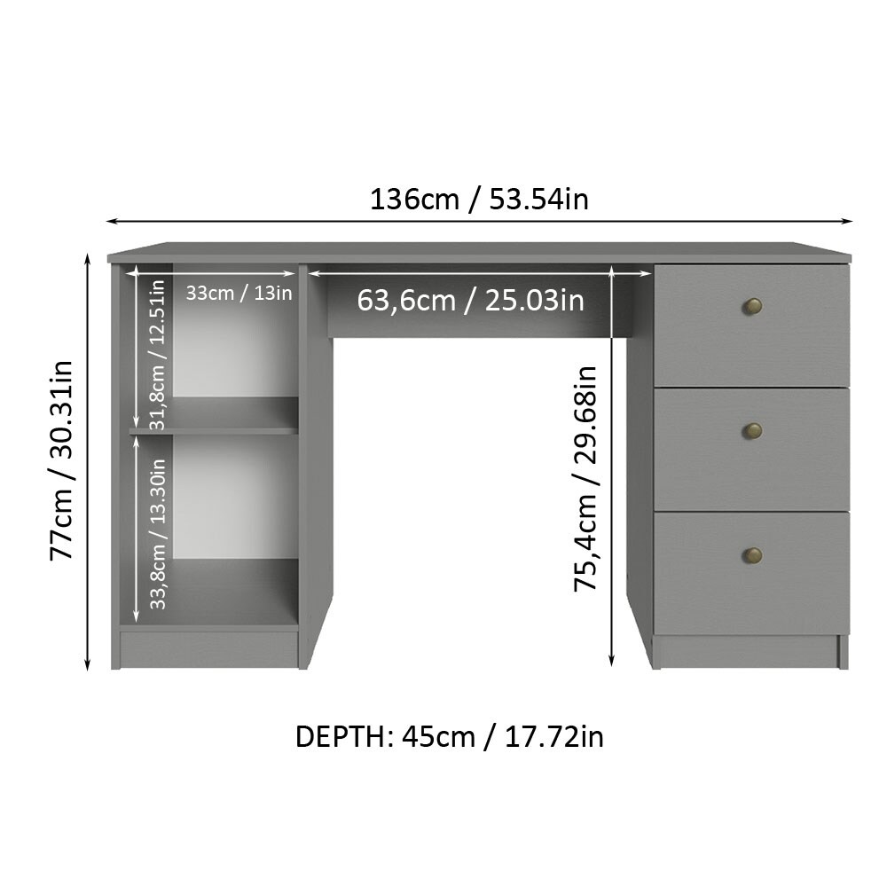 Madesa Modern 53 inch Computer Desk with Drawers and Door  Executive Desk  Wood PC Table  30\