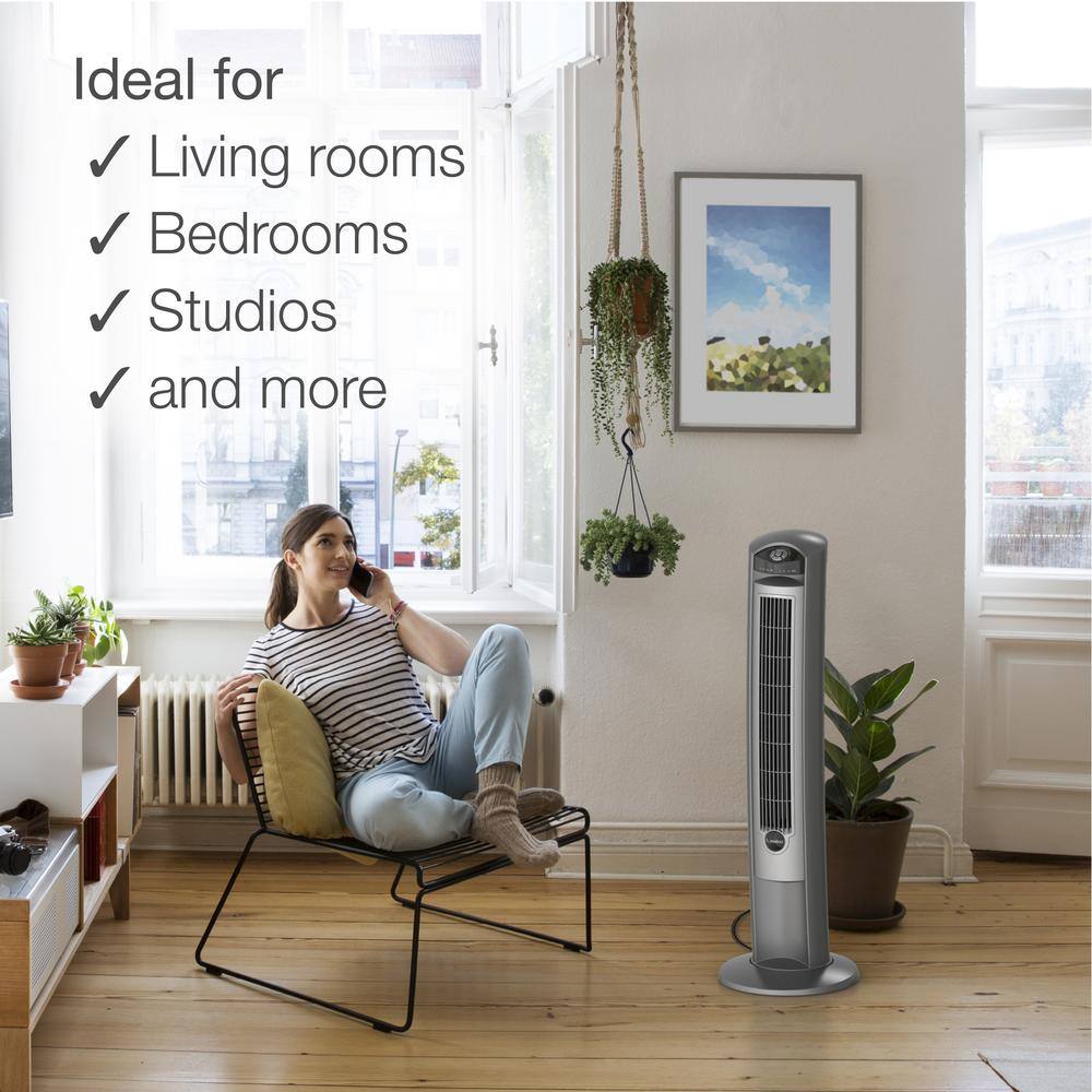 Lasko Wind Curve 42 in. 3-Speed Oscillating Platinum Tower Fan with Fresh Air Ionizer and Remote Control 2551