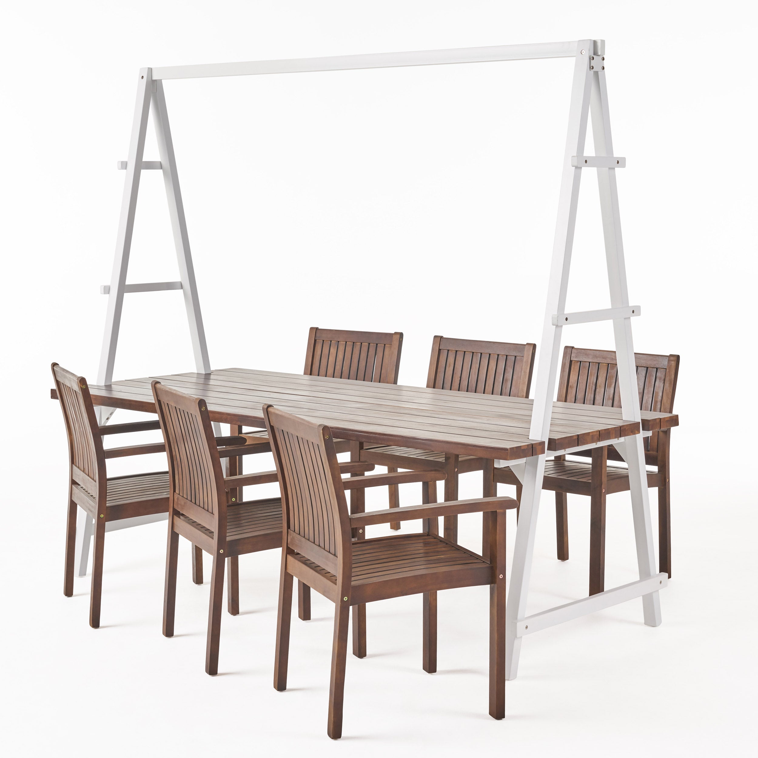 Brora Outdoor 6 Seater Acacia Wood and Iron Planter Dining Set