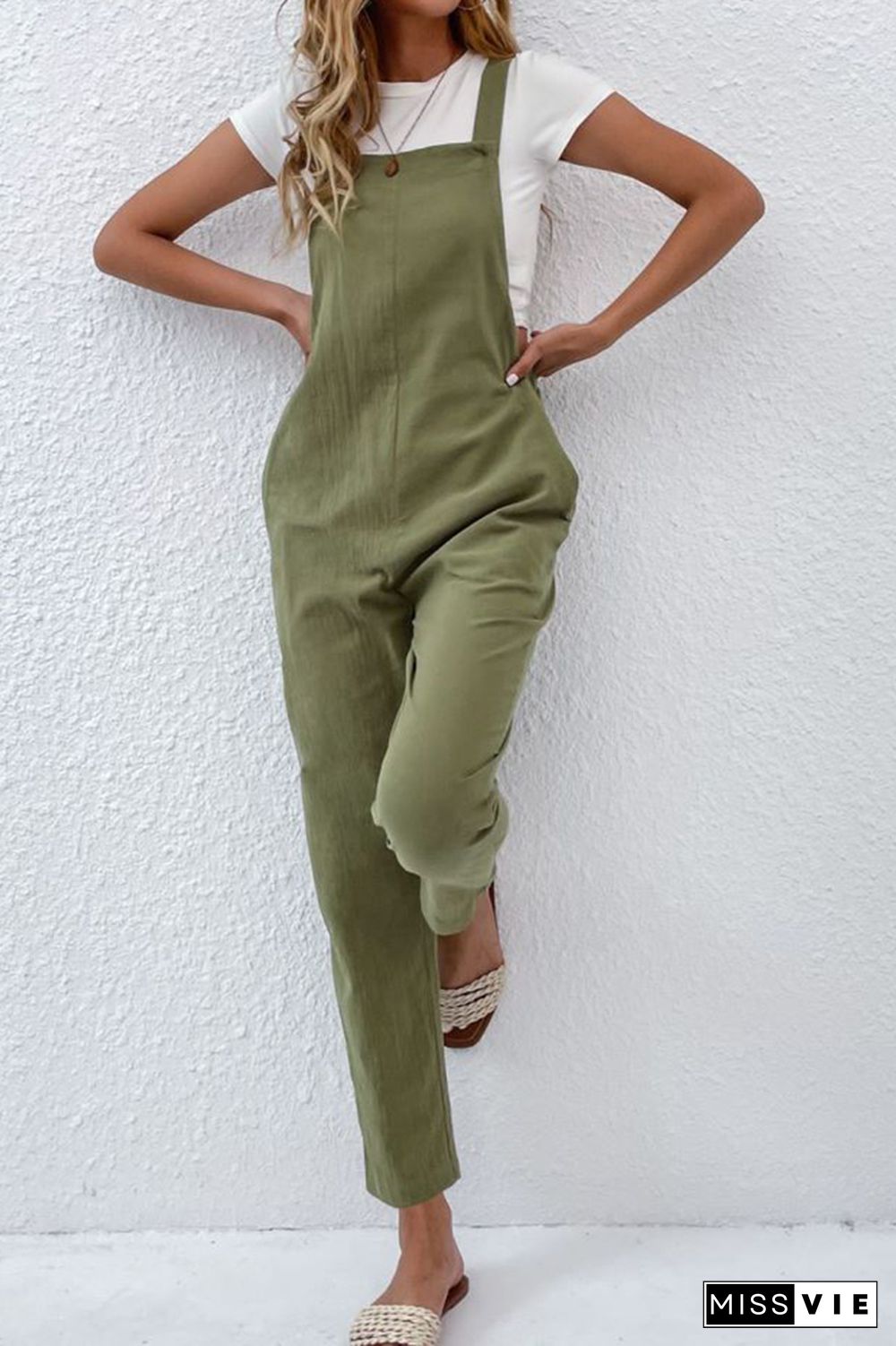 Solid Color Pocket Jumpsuit Wholesale