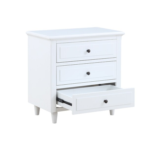 3-Drawer White Nightstand with Storage Wood Cabinet - - 34395861